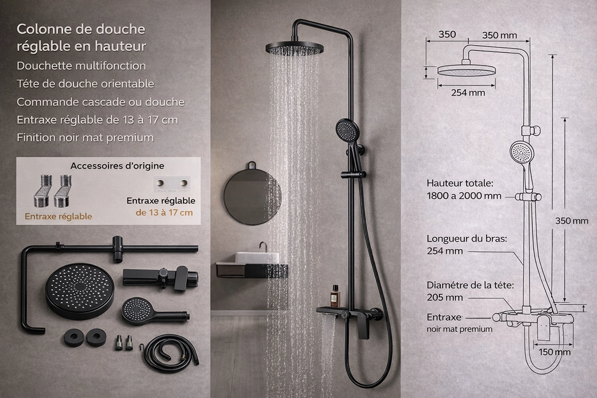 Colonne de douche mitigeur noir mat Divine